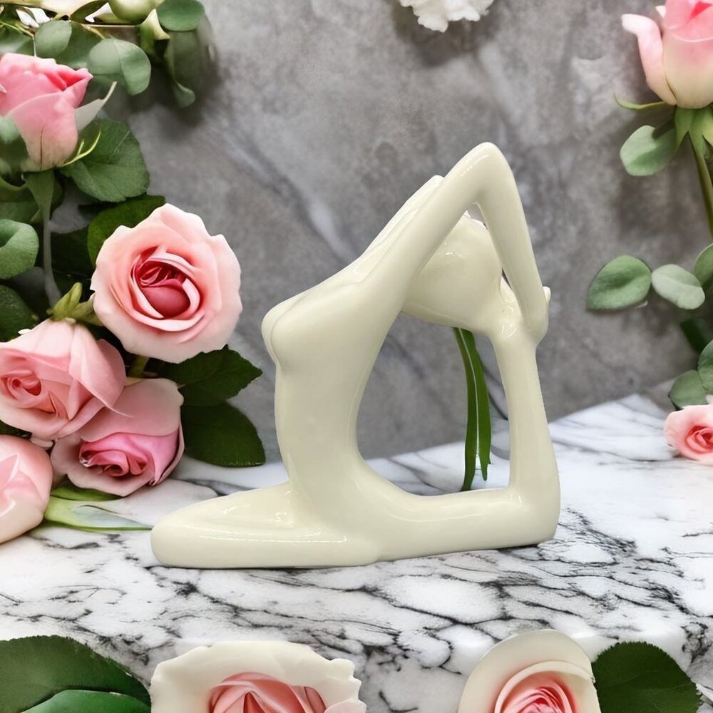 Ceramic Abstract Yoga Pose Sculpture Figure White 4" Tall